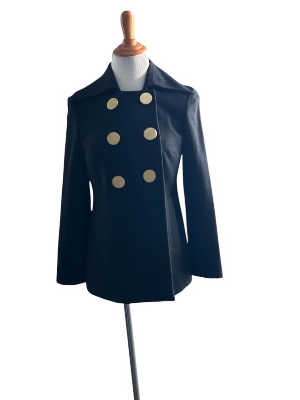 The Limited Black Double-Breasted Peacoat with Gold Buttons